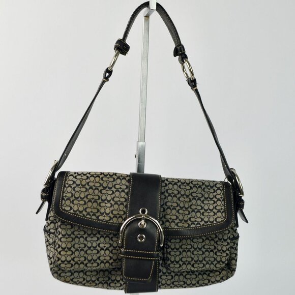 COACH 1463 SOHO Shoulder Bag Hand Bag Canvas Leather Signature Black HOBO Y2K - Picture 1 of 14